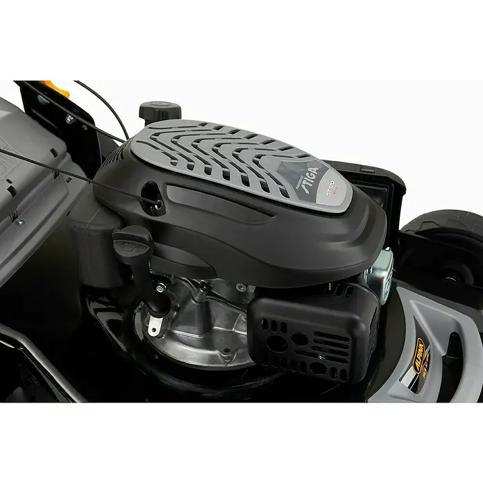 Alpina Cortacésped de gasolina AL5-51SAQ - 2,6 kW, 166 cm³, Ancho de corte: 51 cm - Primer plano de un cortacésped STIGA con motor ST 170, ideal para el cuidado del césped de precisión.