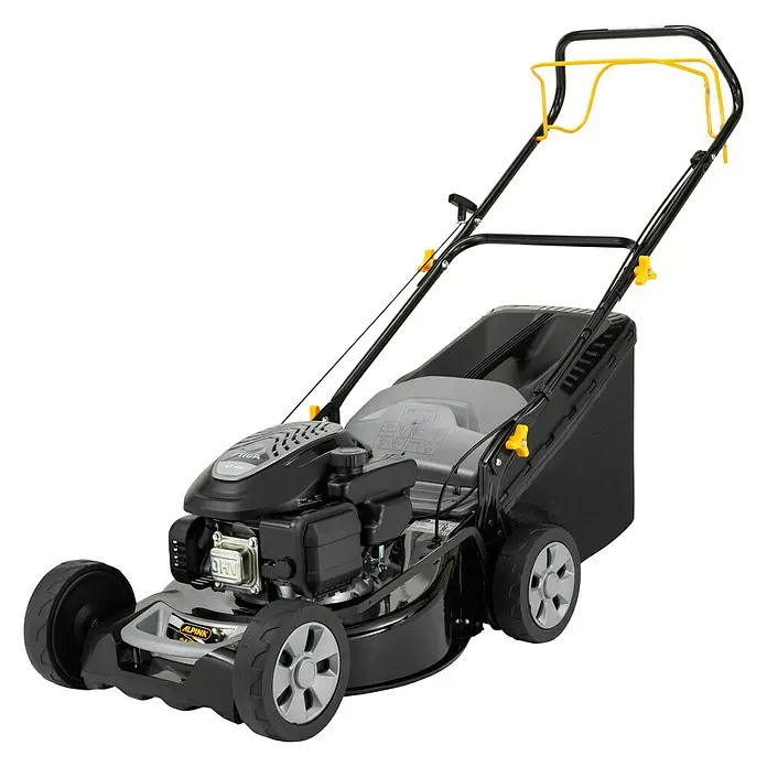 Alpina Cortacésped de gasolina AL546SA - 2,2 kW, 139 cm³, Ancho de corte: 46 cm - Cortacésped en la imagen: Una potente herramienta de jardinería para un césped perfectamente cuidado. Ideal para cualquier jardinero.