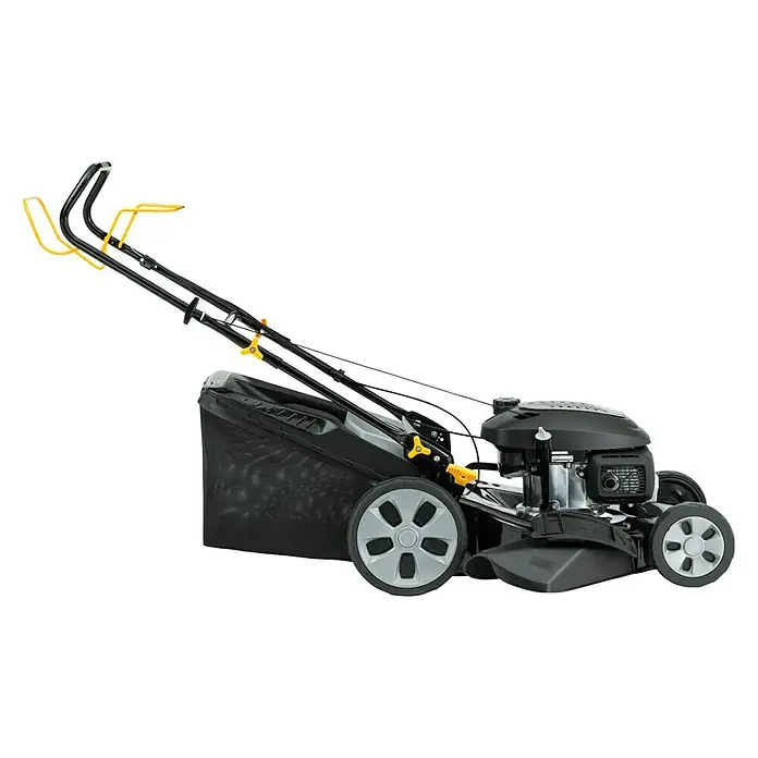 Alpina Cortacésped de gasolina AL551SHQ - 3,3 kW, 167 cm³, Ancho de corte: 51 cm - Cortacésped en negro y gris con detalles amarillos, diseñado para un corte preciso y eficiente.
