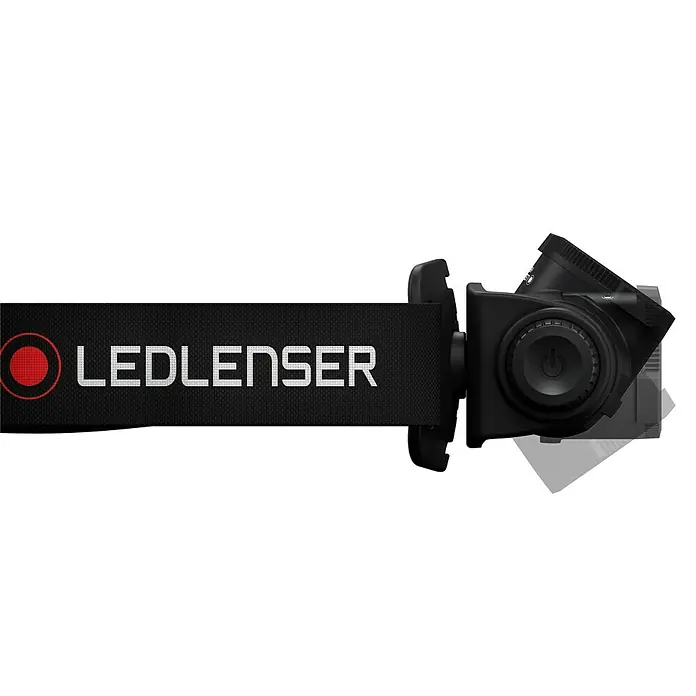 Ledlenser Stirnlampe H5 Core - 15 lm - 350 lm, IP67 - Nahaufnahme einer Ledlenser Stirnlampe, die sich durch ihr schwarzes Design und ein verstellbares Kopfband auszeichnet.