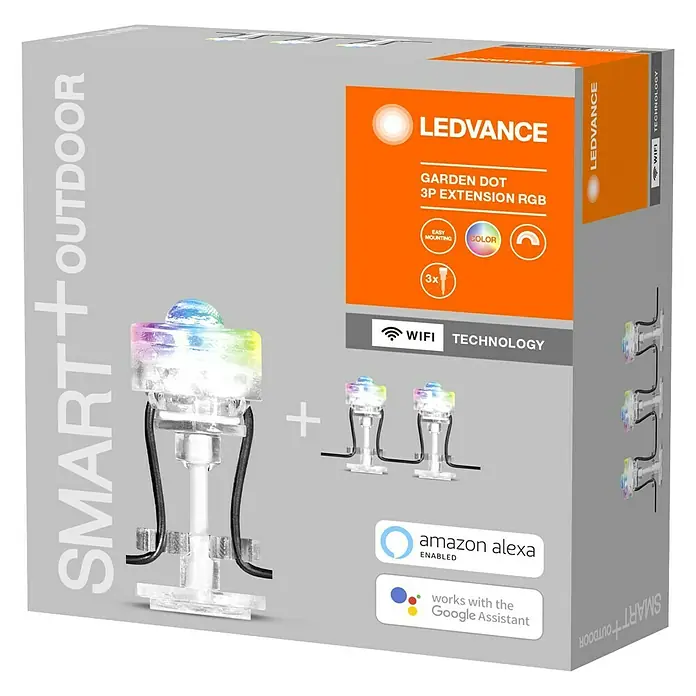 Ledvance Smart+ LED-Panel Gardenspot Mini RGBW 3ST - Dimmbarkeit: Dimmbar, Durchmesser: 23 mm, Leuchtmittel: LED, IP65, II - LEDVANCE SMART+ Outdoor Garden Dot 3P Extension RGB: Intelligente, farbige Gartendekoration für stimmungsvolle Beleuchtung im Außenbereich.