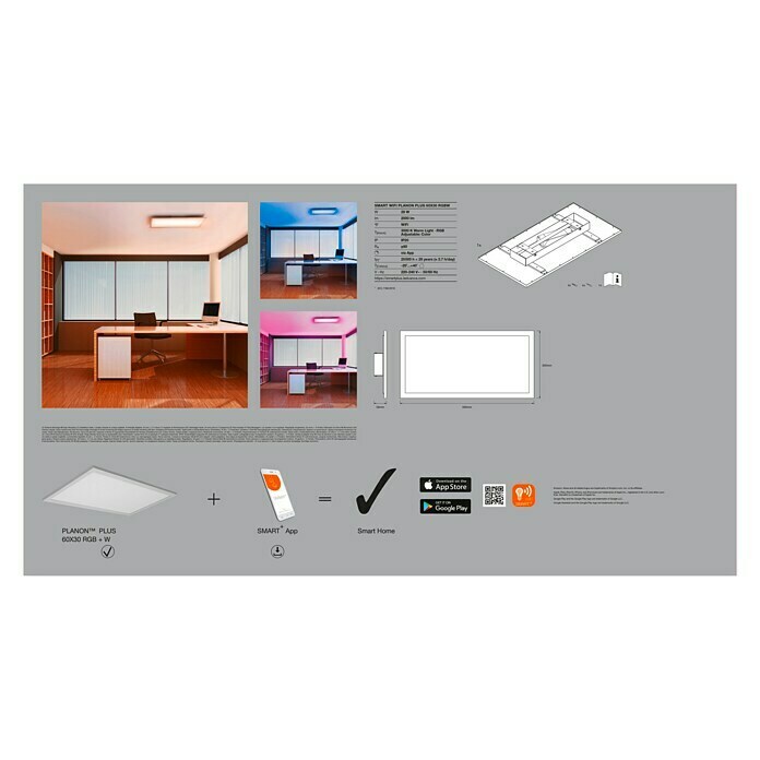 Ledvance Smart+ WiFi LED-Panel Planon PlusL x B x H: 595 x 300 x 56 mm, Weiß, RGBW Back View