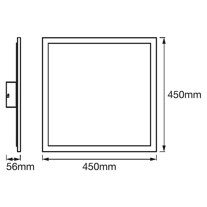 Osram LED-Panel Planon Plus - L x B x H: 450 x 450 x 56 mm, Weiß - Produktansicht des quadratischen LED-Panels mit Abmessungen von 450 x 450 mm und einer Tiefe von 56 mm.