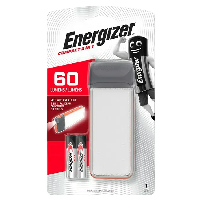 Energizer Linterna y luz de área - 2 x 12 x 20,3 cm, 60 lm - La luz Energizer Compact 2 en 1, con 60 lúmenes, es un dispositivo práctico para el uso diario, que ofrece iluminación puntual y de área.