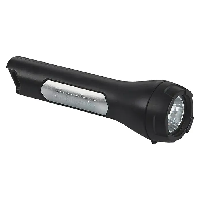Energizer Linterna Táctil - Blanco neutro - Linterna Energizer negra con botón plateado y luces LED brillantes, perfecta para uso nocturno o emergencias.
