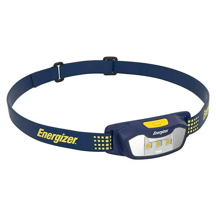 Energizer Linterna frontal deporte - 36 x 190 x 146 mm, 125 lm - Linterna frontal Energizer azul con detalles amarillos y diadema ajustable.