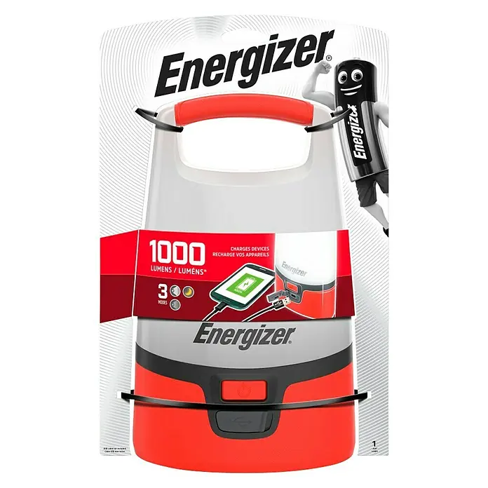 Energizer Lámpara de camping camping recargable - 7 x 17 x 30 cm, 1.000 lm - La linterna Energizer ofrece 1000 lúmenes, 3 modos y carga de dispositivos. Ideal para camping o emergencias y proporciona luz brillante!