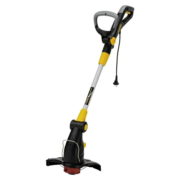 Alpina Recortabordes eléctrico ATR 600 E - 600 W, Ancho de corte hilo: 30 cm - Imagen de un cortacésped eléctrico Alpina, mostrando su diseño amarillo y negro, diseñado para un trabajo de jardinería preciso.