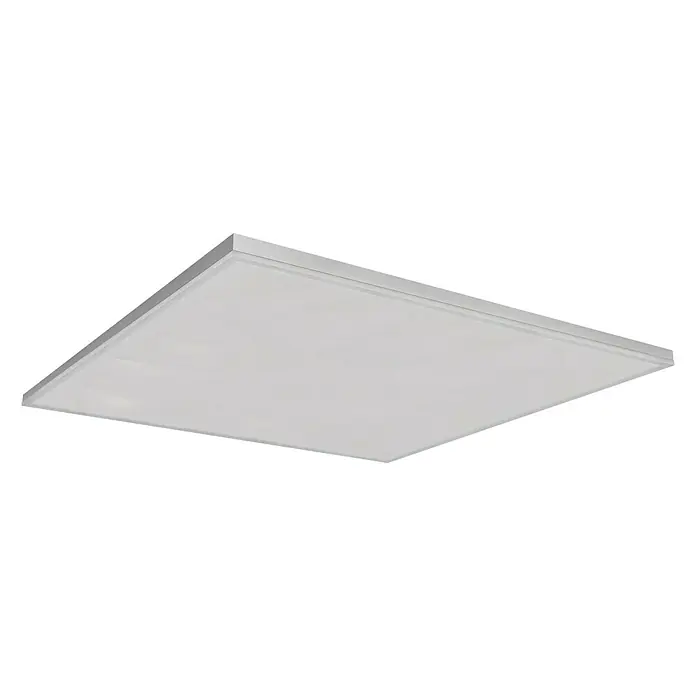 Ledvance Smart+ WiFi LED-Panel Planon Frameless - 40 W, L x B x H: 69 x 596 x 596 mm, Weiß - Eine quadratische LED-Deckenleuchte mit einem schlanken, silbernen Rahmen und einem diffusen Lichtpaneel, ideal für moderne Büros und Wohnräume.