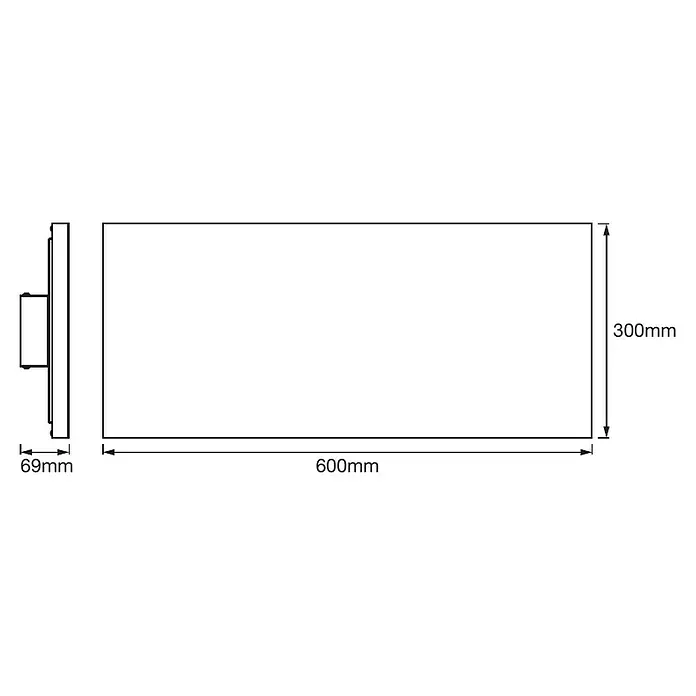 Ledvance Smart+ WiFi LED-Panel Planon Frameless - 28 W, Weiß - Produktansicht mit den Maßen 600mm Breite, 300mm Höhe und 69mm Tiefe. Perfekt für Ihre Bedürfnisse.