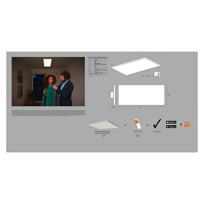 Ledvance Smart+ WiFi LED-Panel Planon Frameless - 28 W, Weiß - Abbildung eines PLANON™ FRAMELESS 60X30 TUNABLE WHITE LED-Panels mit Smart App-Steuerung für ein intelligentes Zuhause.