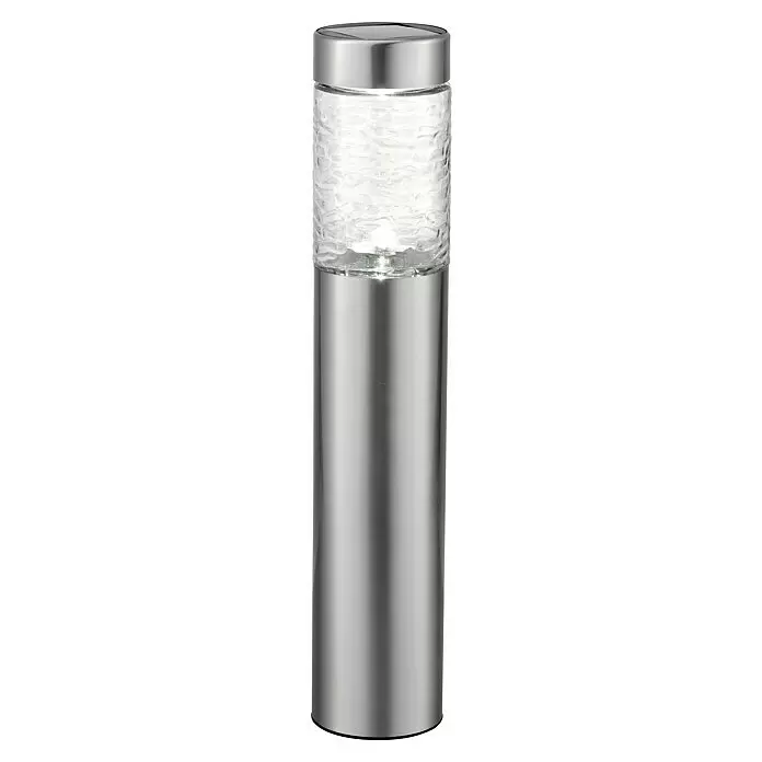 BAUHAUS Solar-Sockelleuchte XXL - 0,5 W, Edelstahl, IP44, 20 lm - Solar-Gartenleuchte aus Edelstahl mit strukturierter Glasleuchte und integriertem Solarpanel.