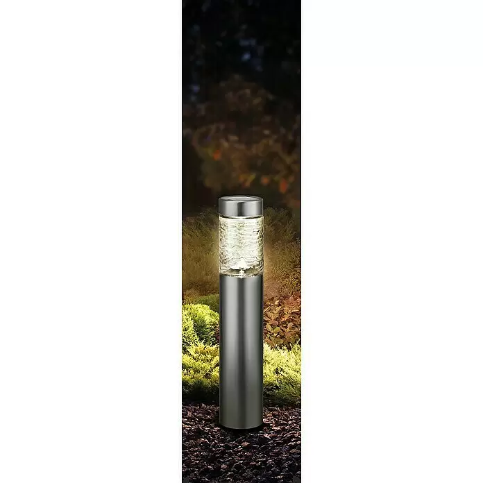 BAUHAUS Solar-Sockelleuchte XXL - 0,5 W, Edelstahl, IP44, 20 lm - Beleuchtete Solarleuchte aus Edelstahl mit strukturiertem Glas im Garten.