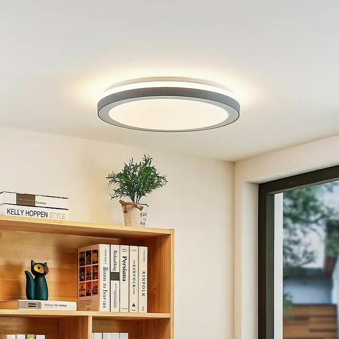 Tween Light LED-Deckenleuchte rund Rimini - 24 W, Ø x H: 40 x 8 cm, Weiß/Grau, Warmweiß - Runde Deckenleuchte mit grauem Rand, die ein modernes und stilvolles Ambiente in den Raum bringt.