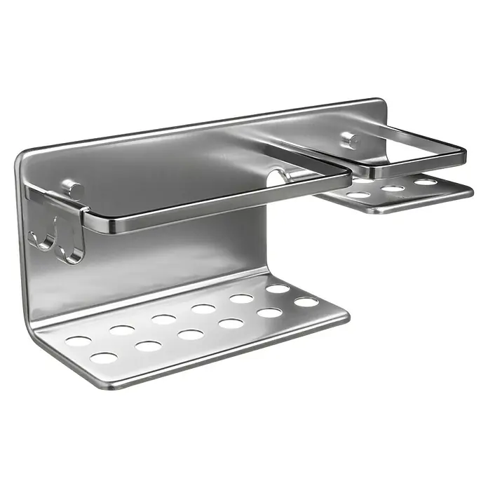 Tatay Moon Cesta de baño 2 alturas -  - Soporte de cepillo de dientes de pared de acero inoxidable con múltiples aberturas para almacenar cepillos de dientes y otros elementos esenciales de baño.