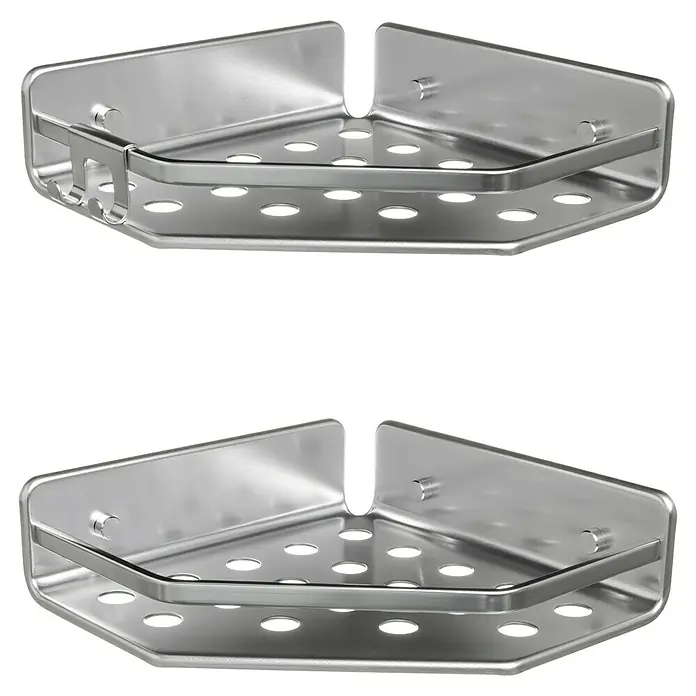 Tatay Moon Cesta de baño angular - L x An x Al: 20 x 20 x 5,5 cm, 2 ud., Plateado - Dos estantes esquineros de aluminio para la ducha, perfectos para guardar artículos de aseo. Robustos y elegantes.