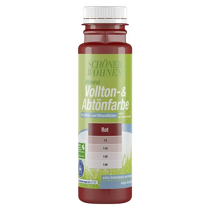 SCHÖNER WOHNEN-Farbe Vollton- & Abtönfarbe Silikat - Rot, Matt, 250 ml, Konservierungsmittelfrei - Eine Flasche SCHÖNER WOHNEN Mineral Vollton- & Abtönfarbe in Rot, ideal zum Abtönen von Silikat- und Mineralfarben.