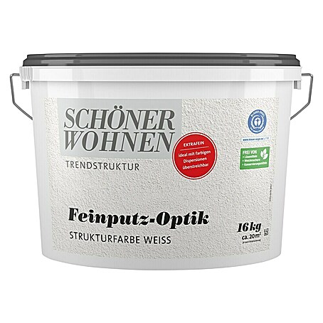 SCHÖNER WOHNEN-Farbe Trendstruktur Dekoputz Feinputz-Optik Strukturfarbe (Weiß, 16 kg, Konservierungsmittelfrei, Sehr Fein)