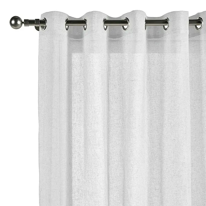 Cortina con ollaos Linum - An x Al: 280 x 300 cm, Blanco, Materiales naturales - Panel de cortina blanco con ojales metálicos en una barra, ideal para salas de estar o dormitorios para un filtrado suave de la luz y decoración.
