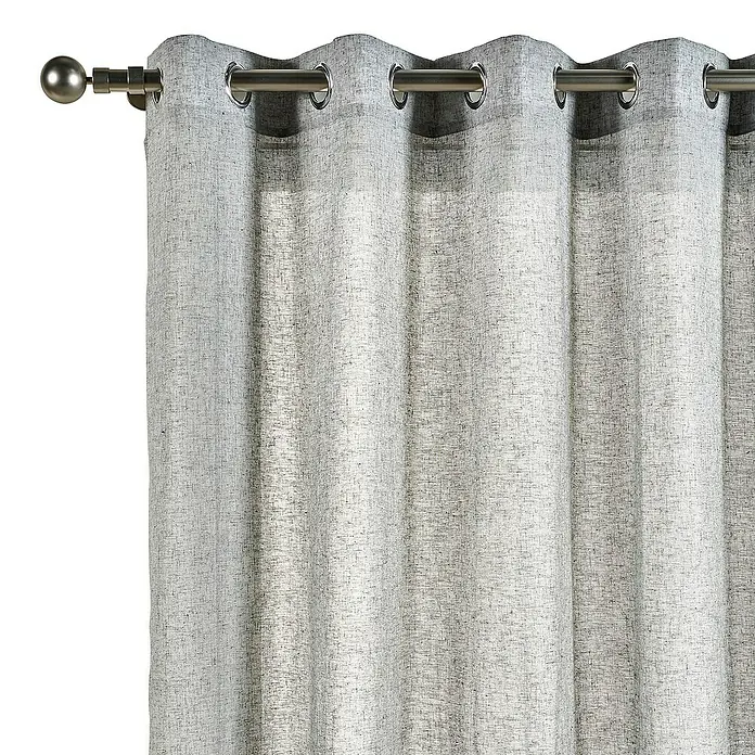 Cortina con ollaos Linum - An x Al: 280 x 300 cm, Gris - Cortina gris con ojales colgada de una barra con remate decorativo. La tela de la cortina presenta una fina estructura textil.