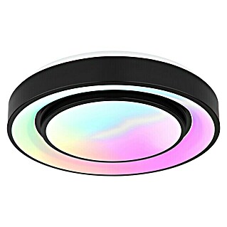 Globo LED-Deckenleuchte rund Sully (24 W, Ø x H: 380 mm x 7,5 cm, Schwarz, Warmweiß)