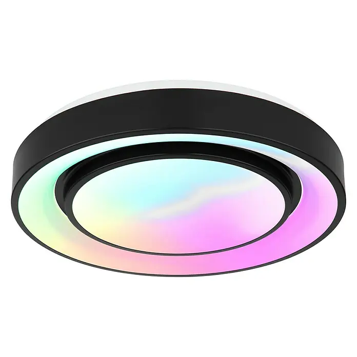 Globo LED-Deckenleuchte rund SULLY - 24 W, Ø x H: 380 mm x 7,5 cm, Schwarz, Warmweiß - Moderne LED-Deckenleuchte mit farbwechselndem Licht für eine stimmungsvolle Beleuchtung.