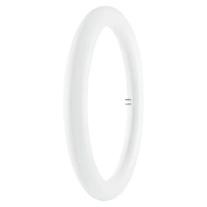 Tubo LED Circular - 32 W, 3 cm, Blanco frío, 1.200 lm - Una moderna y minimalista lámpara circular en blanco brillante, que destaca por su diseño elegante y su iluminación suave.