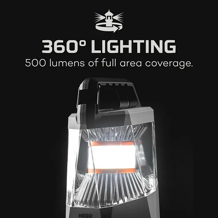 Nebo Tools Linterna Galileo - 10,67 x 11,43 x 18,54 cm, 500 lm, IPX4 - Linterna NEBO 360° con 500 lúmenes para cobertura total. Perfecta para camping y emergencias, ofrece una luminosidad fiable.