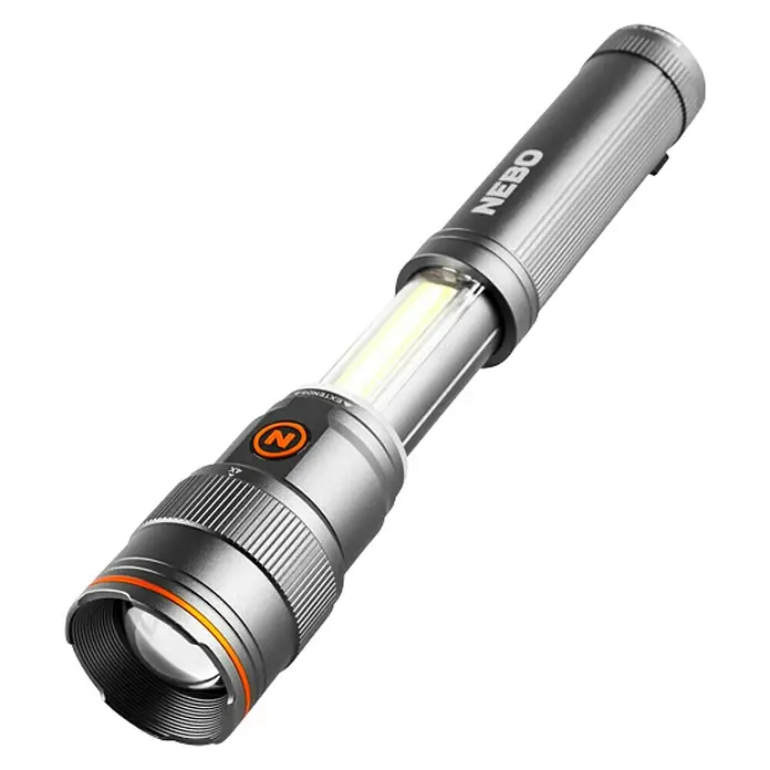Nebo Tools Linterna Newton - 4,57 x 4,57 x 19,81 cm, 500 lm, IPX4 - Linterna gris Nebo con área de luz extensible para luz enfocada. Ideal para taller, exteriores y emergencias.