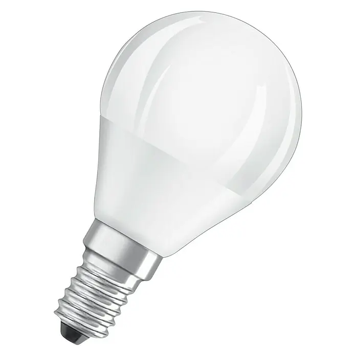 Osram Bombillas LED Star classic - E14, No regulable, Blanco cálido, 250 lm, 3,3 W - Primer plano de una bombilla LED con difusor blanco y base E14, ideal para crear iluminación ambiental en cualquier habitación.