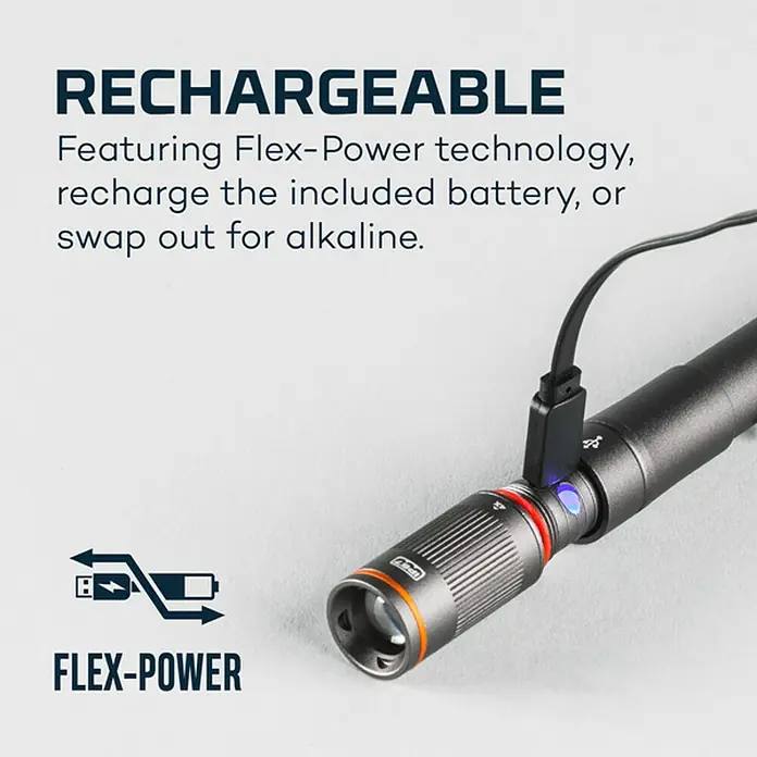 Nebo Tools Linterna Columbo Flex - 1,42 x 1,9 x 10,8 cm, 250 lm, IP67 - Linterna recargable con tecnología Flex-Power, recargue la batería incluida o cámbiela por alcalina.