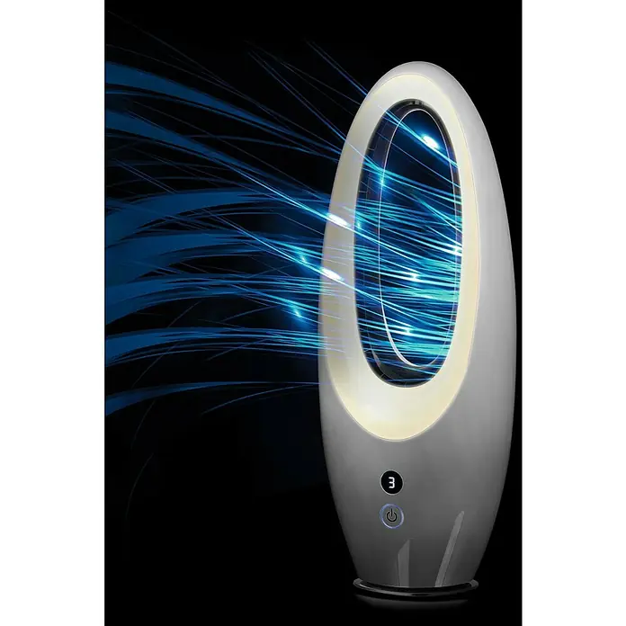 Voltomat Ventilador de torre Design - Blanco, 80 cm, 65 W - Ventilador de torre moderno con efecto de luz azul, diseñado para una refrigeración agradable y un ambiente elegante. Se opera mediante botones.