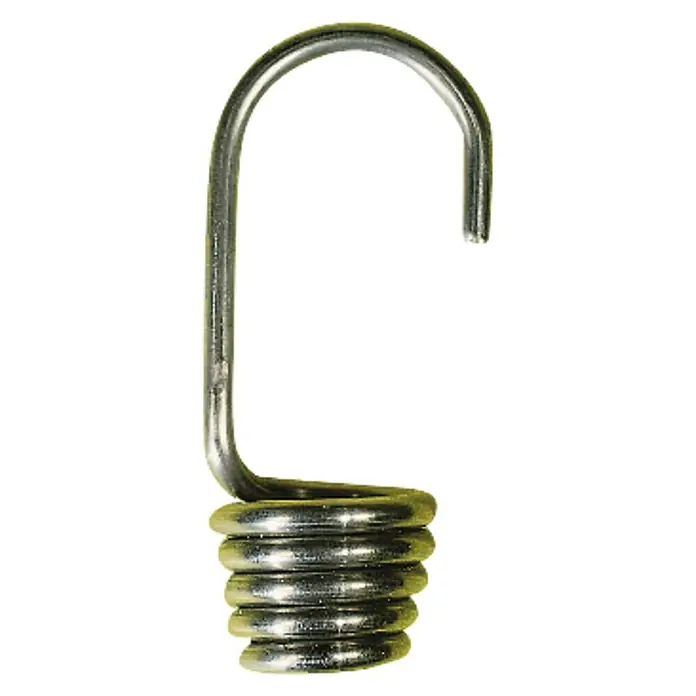Seilflechter Gancho de espiral - Para diámetro de cable: 8 mm, Acero inoxidable - Primer plano de un gancho metálico con resorte. Ideal para diversas aplicaciones de sujeción y suspensión en el hogar y taller.