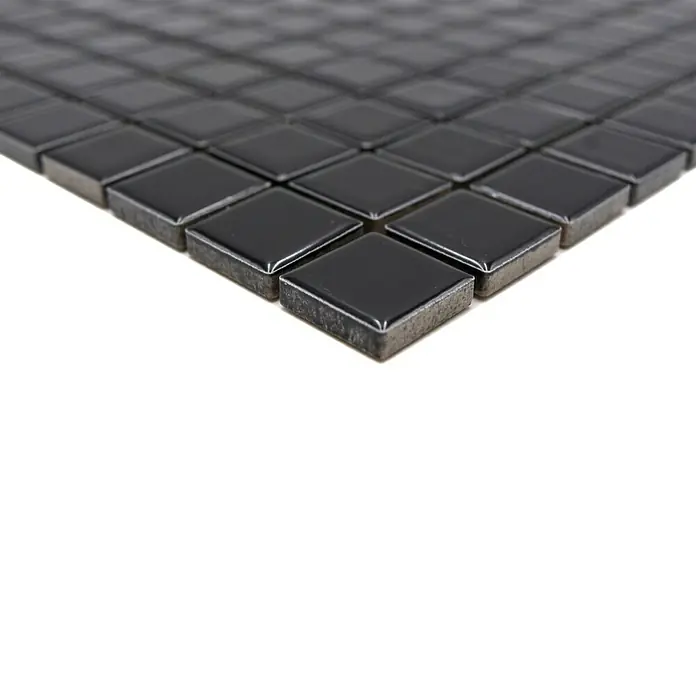 Mosaikfliese Quadrat Uni CG 144 - 29,8 x 29,8 cm, Schwarz, Glänzend - Schwarzes Mosaikfliesen-Design, ideal für moderne Badezimmer und Küchen, das Eleganz und Funktionalität vereint.