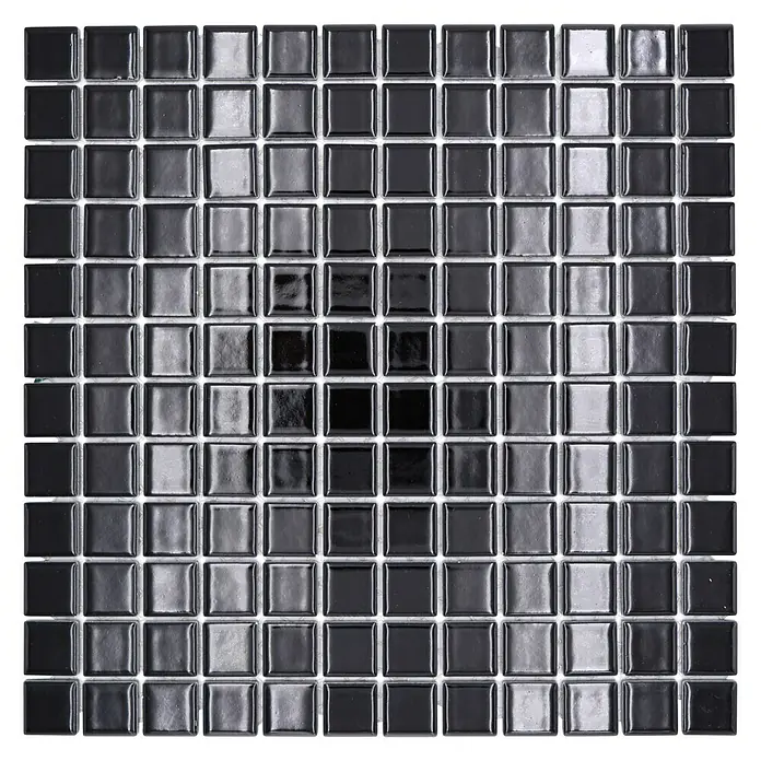 Mosaikfliese Quadrat Uni CG 144 - 29,8 x 29,8 cm, Schwarz, Glänzend - Quadratische Mosaikfliese in Schwarz- und Grautönen für stilvolle Wand- und Bodengestaltungen.