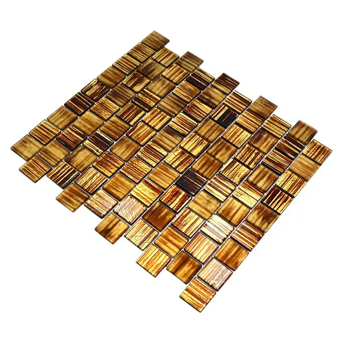 Mosaikfliese Quadrat Crystal Struktur CM CF45 - 28,6 x 31,8 cm, Braun, Glänzend - Braune Mosaikfliesen mit einem einzigartigen gestreiften Muster, ideal für stilvolle Akzente in jedem Raum.