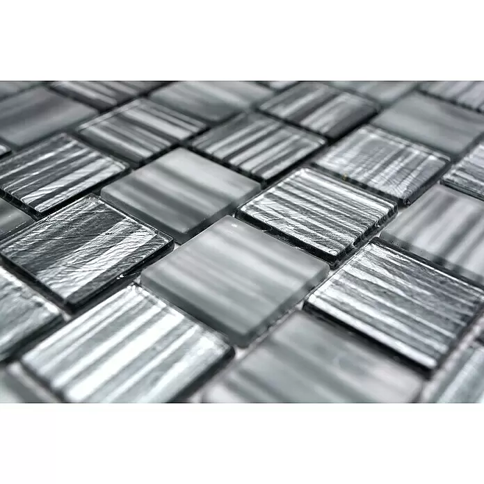 Mosaikfliese Quadrat Crystal Struktur CM CF41 - 28,6 x 31,8 cm, Schwarz, Glänzend - Detailaufnahme