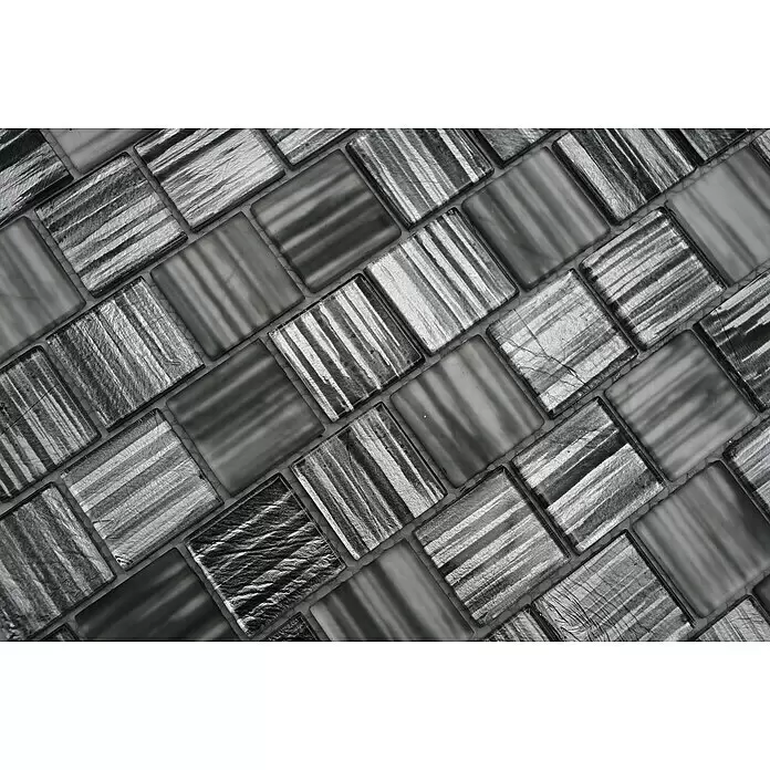 Mosaikfliese Quadrat Crystal Struktur CM CF41 - 28,6 x 31,8 cm, Schwarz, Glänzend - Detailaufnahme