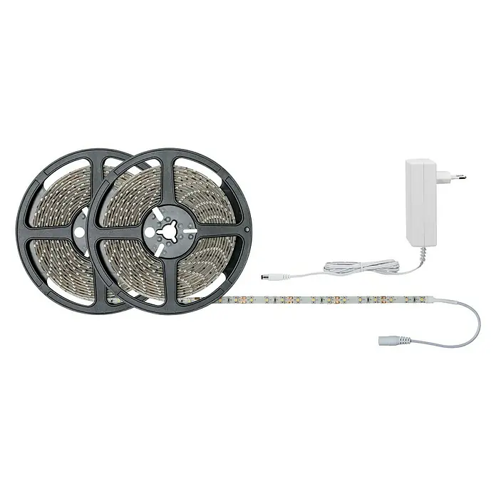 Paulmann Tira LED SimpLED Kit - Largo: 10 m, Color de luz: Blanco cálido, 22 W, 1.920 lm - Kit de tiras LED con dos rollos, adaptador de corriente y cables de conexión, ideal para iluminación interior flexible y ambiental.