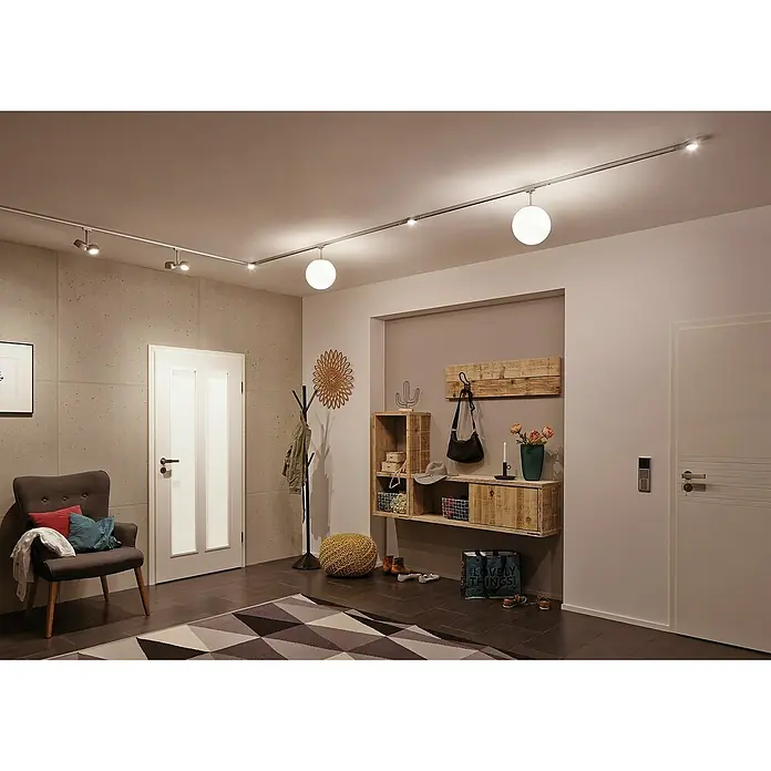 Paulmann URail Plafón Globo - 10 W, Diámetro: 20 cm - Iluminación moderna de pasillo con un sistema de rieles lineal, con focos y lámparas esféricas para un ambiente brillante y elegante.