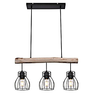 Globo Mina Pendelleuchte (40 W, L x B x H: 60 x 13,6 x 140 cm, Holz/Schwarz, E27, 3 Stk.)