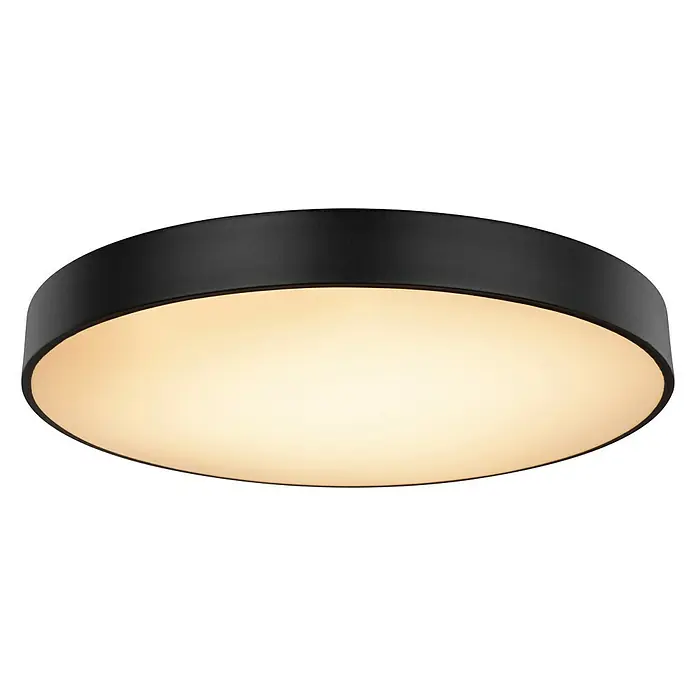 Globo Deckenleuchte rund WISS - 48 W, Ø x H: 600 mm x 62,5 cm, Schwarz - Runde Deckenleuchte mit schwarzem Rand und warmem Licht, ideal für moderne Innenräume.