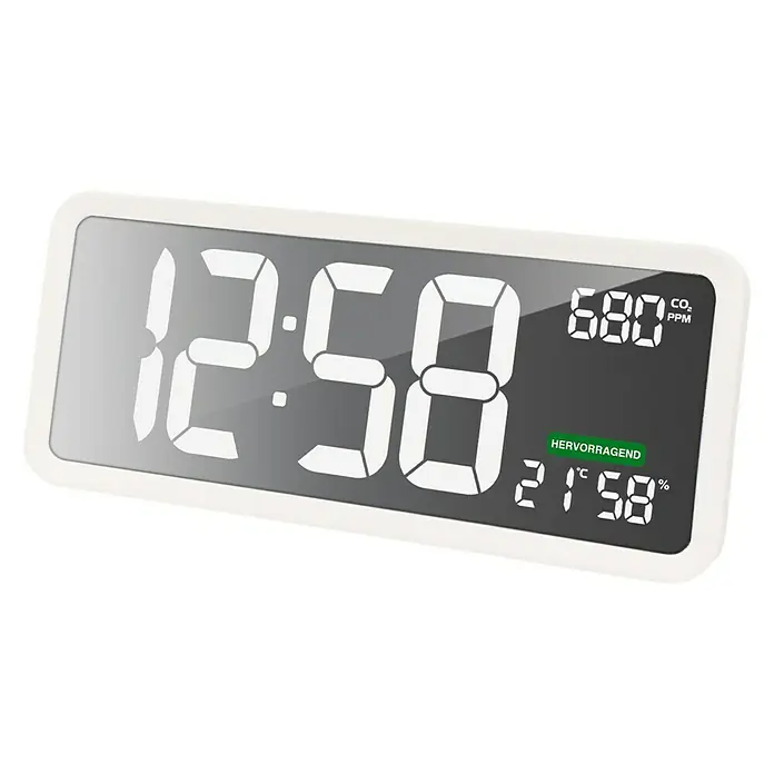 Technoline Luftqualitätsmonitor CO2 WL 1040 mit Uhrzeit - Digitales Display, 4 x 37 x 16 cm, Weiß - Digitaler Wecker mit Anzeige von Uhrzeit, CO2-Gehalt, Temperatur und Luftfeuchtigkeit, ideal für Schlafzimmer und Büro.
