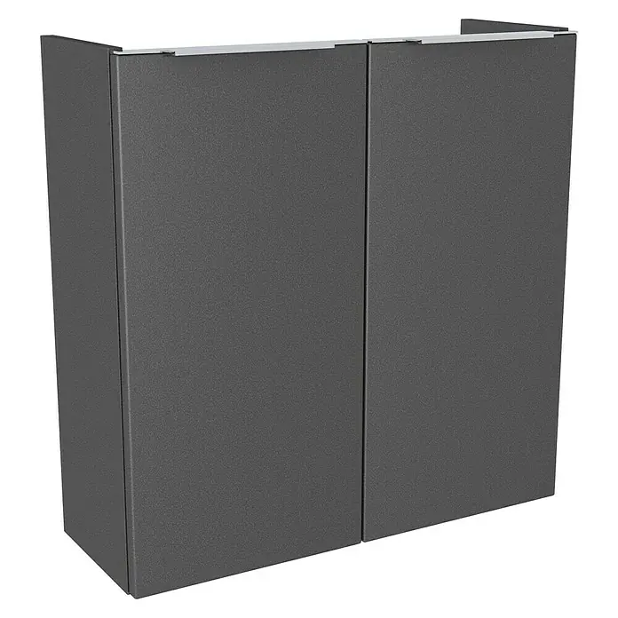 Camargue Fresh Waschtischunterschrank - 59,8 x 22,1 x 60,4 cm, Grafit - Eine Nahaufnahme eines grauen Badezimmerschranks mit zwei Türen und einem schmalen silbernen Griff.