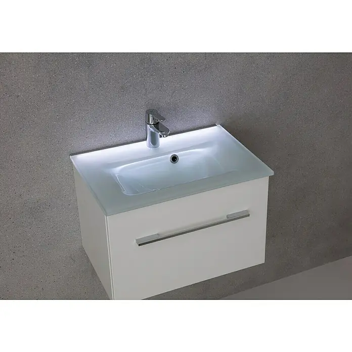Camargue Stella Einbauwaschbecken - 60,2 x 42 cm, Weiß - Elegantes Waschbecken mit Unterschrank in Weiß. Das moderne Design mit der integrierten Beleuchtung macht es zu einem Blickfang im Badezimmer.