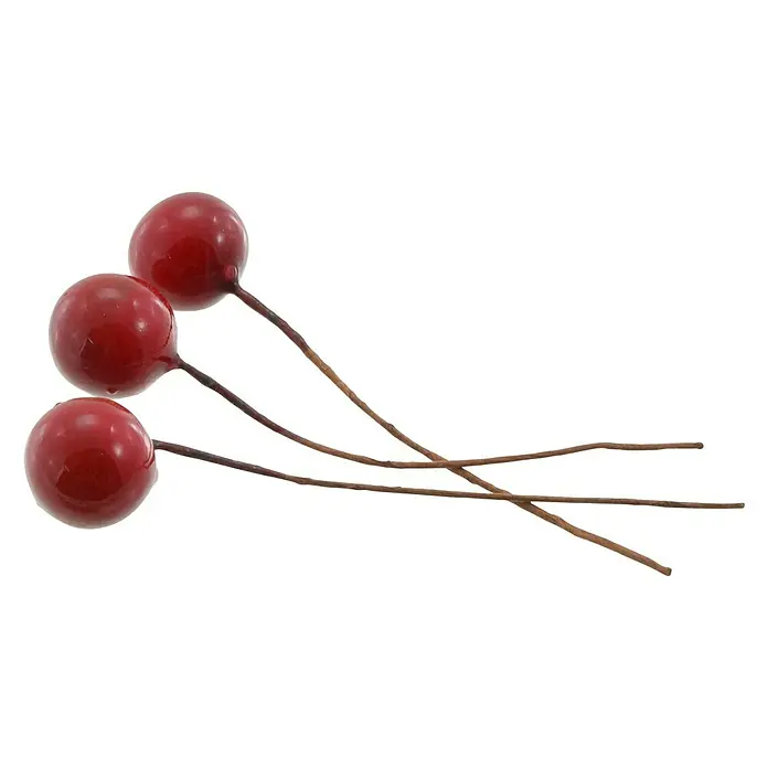 Kunstzweig Beeren auf Draht - Rot, Draht - Dekorative rote Beeren mit braunen Stielen. Ideal für Weihnachtsgestecke und festliche Dekorationen.