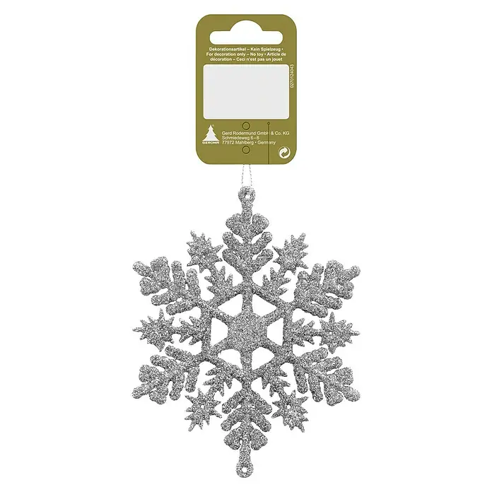 Christbaumschmuck Schneeflocke - Silber, Sonstige, Durchmesser: 11 cm - Dekorative silberne Schneeflocke als Weihnachtsschmuck mit Aufhänger, ideal für festliche Dekorationen und zur Verschönerung des Weihnachtsbaums.