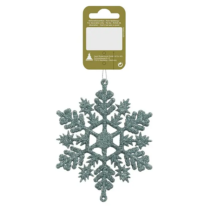 Christbaumschmuck Schneeflocke - Türkis, Sonstige, Durchmesser: 11 cm - Glitzernder silberner Schneeflocken-Weihnachtsbaumschmuck mit Aufhänger, ideal für festliche Dekorationen.