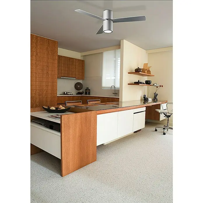 Leds-C4 Deckenventilator Formentera - Grau, 132 cm, 66 W - Moderne Deckenleuchte mit vier Flügeln und integriertem Lichtelement für eine stilvolle Beleuchtung und Luftzirkulation im Raum.