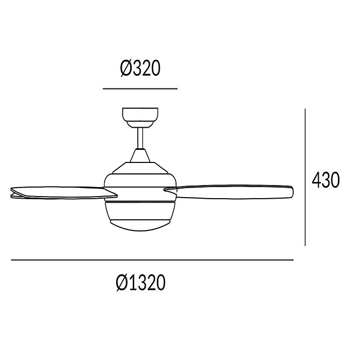 Leds-C4 Deckenventilator Samal132 cm, Weiß, Grau/Weiß, 72 W Sketch